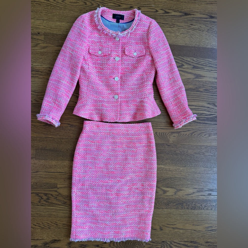 J. Crew Pink Tweed Jacket and Skirt Set Suit